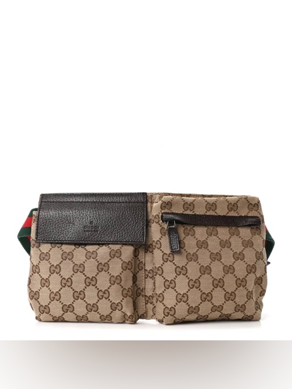 Gucci Beige Brown GG Canvas Belt Bag with Dark Brown Leather Trim